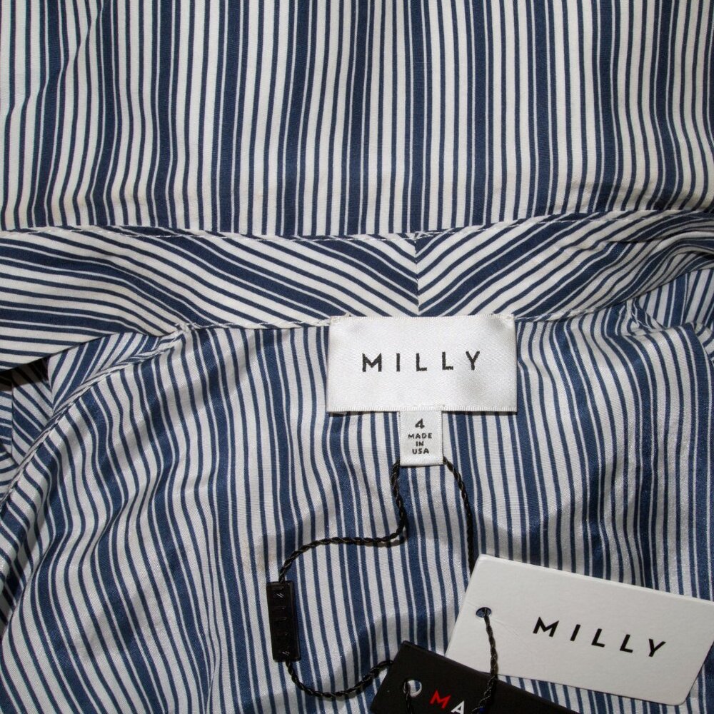 Striped Wrap Dress Navy and White with Open Back Size 4 Silk Blend Brooklyn - Picture 8 of 12